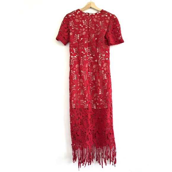 WOMEN RED DRESS FLAPPER LACE SHORT SLEEVE ZIPPER CASUAL SIZE S - Picture 8 of 10